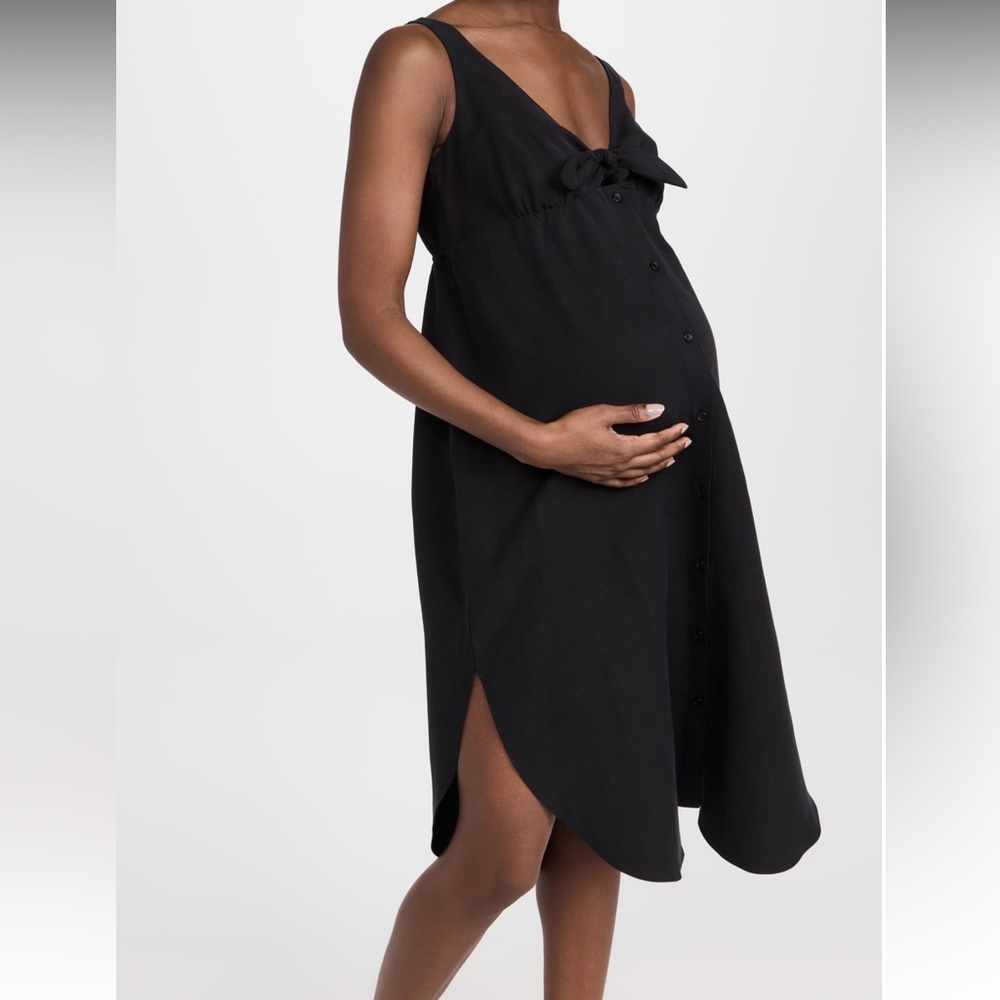 NWT Hatch The Nadia Keyhole Maternity Dress in Black Lyocell & Linen Blend